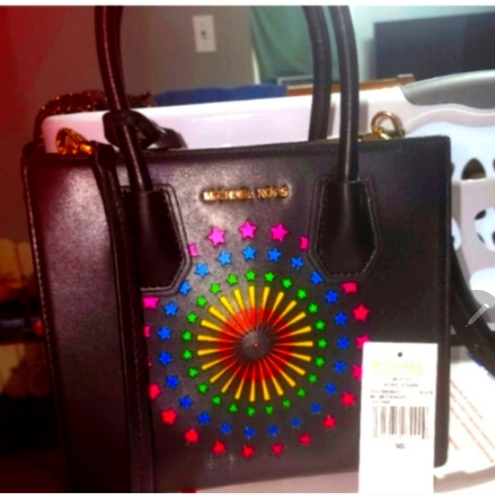 Michael Kors Black Tote with Colorful Starburst Design - Picture 3 of 6